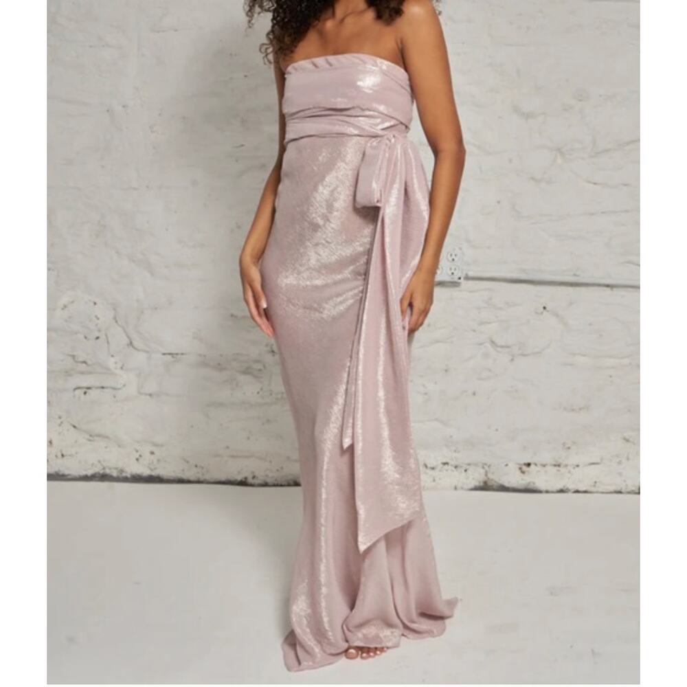 Women's Dana Foley NYC Strapless Long Maxi Tie Tube Blue Green Evening Gown sz M